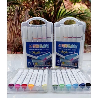 Bút Acrylic Marker 12 màu cao cấp vẽ trên mọi chất liệu, không lem, gam màu tươi sáng