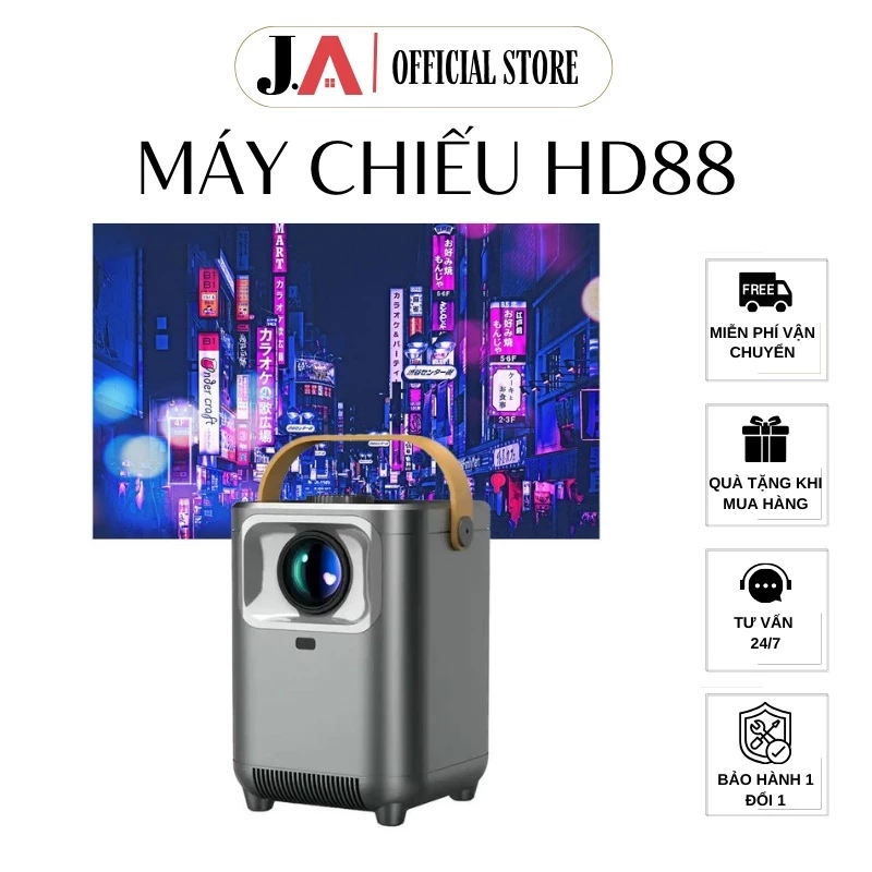 Máy Chiếu Mini HD88 E550 Màn Hình Full HD Kết Nối Máy Tính, Điện Thoại Bằng Wifi, Dây HDMI, Máy Chiếu Cao Cấp