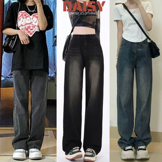 Quần jean nữ ống suông rộng Cạp Cao DAISY ,quần bò jeans nữ màu đen ống rộng phong cách RETRO Ulzzang 2023