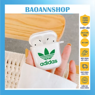 Vỏ ốp bọc tai nghe Airpod 1/2/3/Pro hình Logo Adidas xanh chất liệu silicon trong kèm móc treo cài