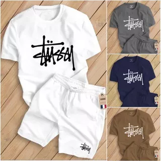 🔥Hot🔥 Bộ Cộc Stussy Nam Nữ Mùa Hè - Thun Đôi Ngắn Phối Quần Short Ống Rộng In Hình Thời Trang Cho Các Cặp Đôi Mới 2024