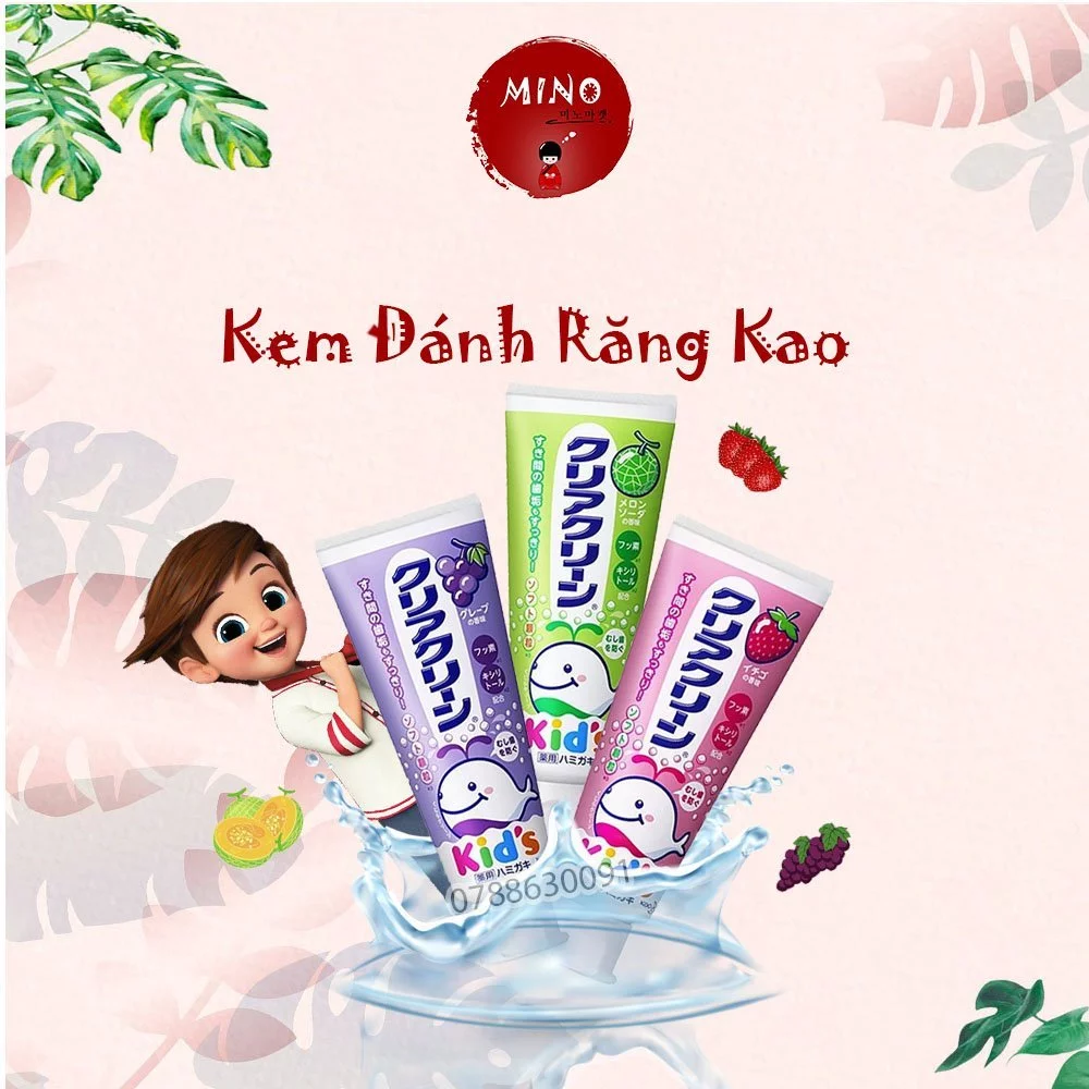 Kem đánh răng cho bé Kao Clear Clean (3 vị) 70g Nhật Bản, bé từ 3 tuổi biết nhổ kem