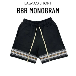 Quần short LAEMAO ống rộng chất cotton nỉ da cá họa tiết BBR STRIPE MONOGRAM