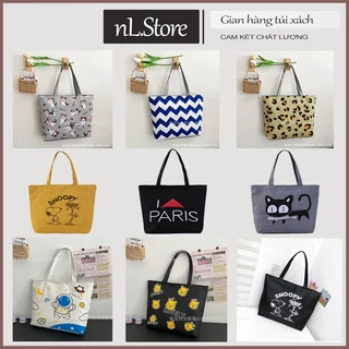 Túi tote vải canvas có khóa kéo + ngăn phụ đựng đồ đi làm đi học giá rẻ nL.Store T05