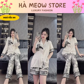 Đồ bộ ngủ nữ Pijama RỪNG TRẮNG ĐEN lụa cao cấp mặc nhà siêu cute dễ thương thiết kế in 5D sắc nét