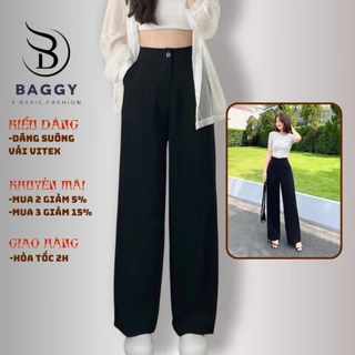 Quần ống rộng nữ Ely style lưng cạp cao baggy vải cao cấp dài suông loe culottes màu đen ELY262