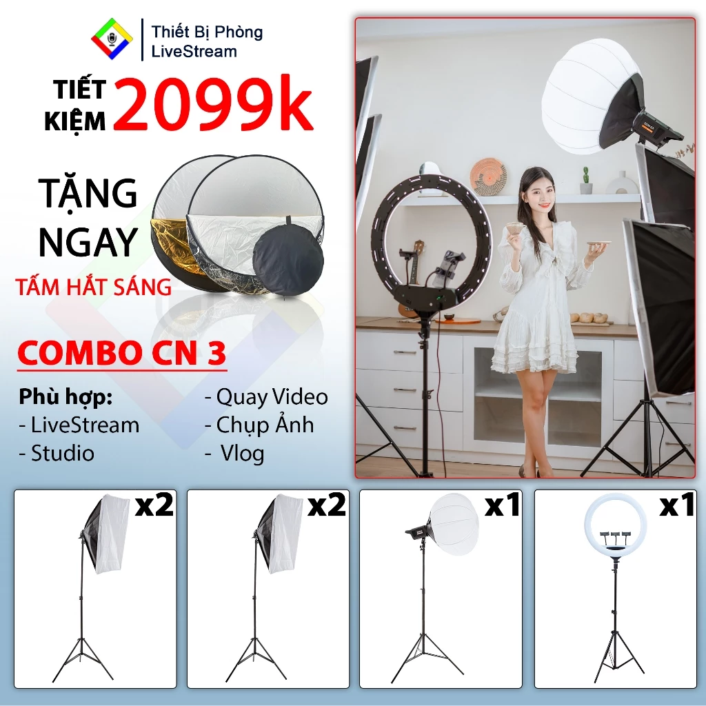 Combo Đèn Livestream Chuyên Nghiệp 3 giải pháp hoàn hảo cho livestream, studio, quay phim, chụp ảnh chuyên nghiệp