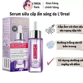 (CHÍNH HÃNG) Serum siêu cấp ẩm Sáng da mờ thâm L'Oréal Revitalift 1,5% Hyaluronic Acid