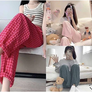 quần dài nữ form BAGGY chất đũi cotton lưng thun co dãn TAMSHOP ,quần dài kẻ karo 2 túi thời trang cực tôn dáng đủ size