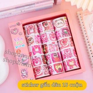 Khay 15 cuộn sticker gấu dâu 3d mới