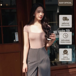 Áo Ngắn Tay Cổ Vuông Thường Nữ Busy 2 Lớp Rayon Co Giãn Ôm Sát NT14T