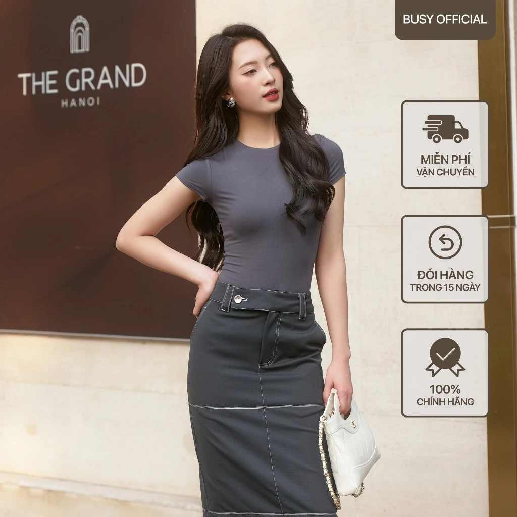 Áo Ngắn Tay Dáng Thường Nữ BUSY Thun Rayon 2 Lớp Co Giãn Ôm Sát NTT