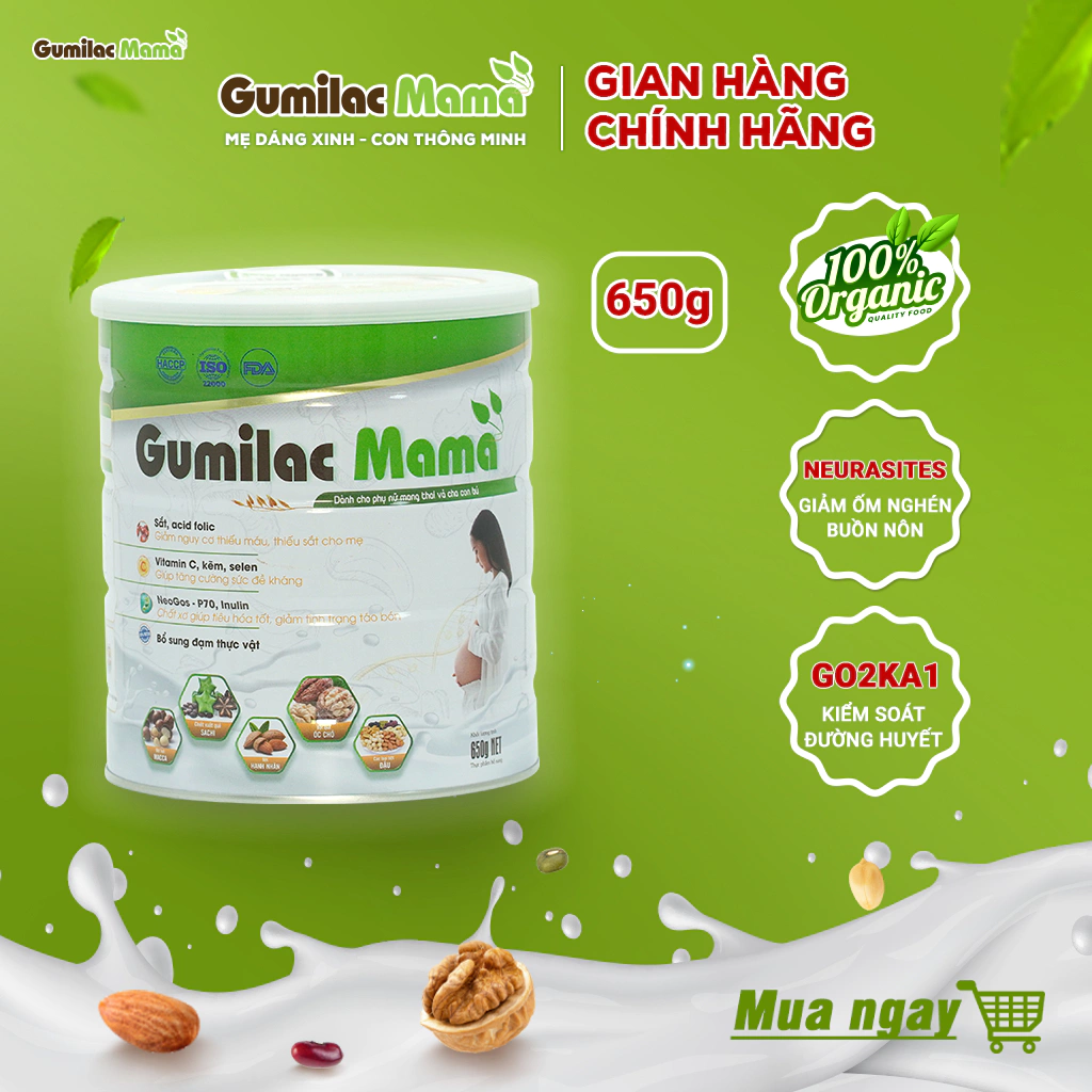 Sữa hạt Gumilac Mama 100% đạm thực vật dành cho mẹ bầu (lon 650g)