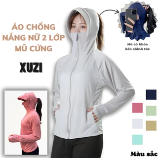 Áo chống nắng nữ 2 lớp mũ cứng thông hơi đầu, chống tia UV bảo vệ toàn thân thấm hút mồ hôi