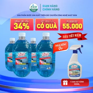 Combo 4 can nước rửa kính ô tô ZICO công nghệ mới siêu sạch can 2,0l, tặng chai xịt kính zico 500 ml