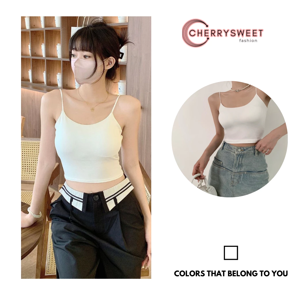 Áo hai dây trắng dáng croptop CHERRYSWEET chất thun tăm co giãn mềm mát, ôm body cực sexy T124