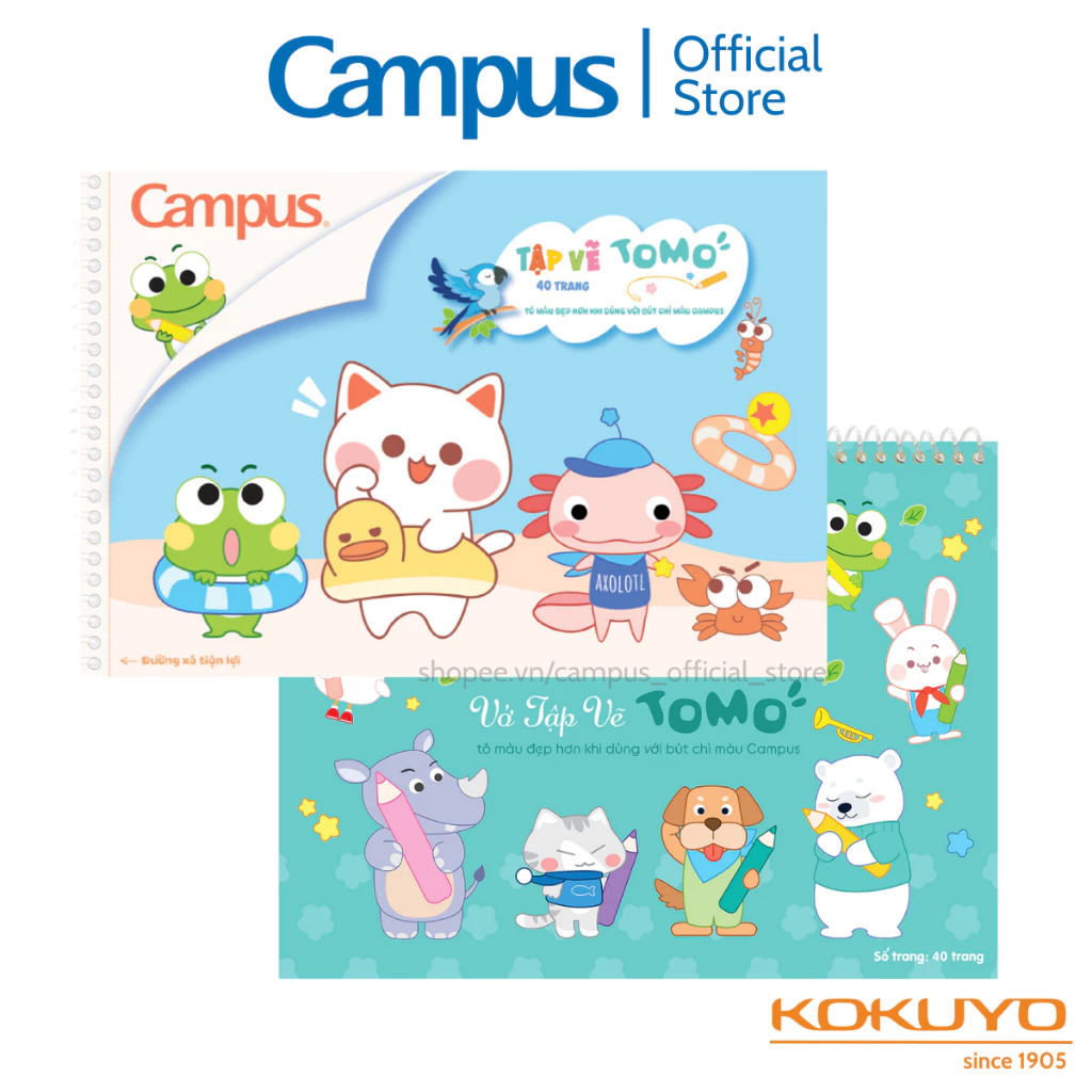 Vở Tập Vẽ Series TOMO & TOMO 2 Campus 40 Trang Khổ A4 Giấy Trắng Ngà Không Lóa Mắt Có Đường Xé Sẵn