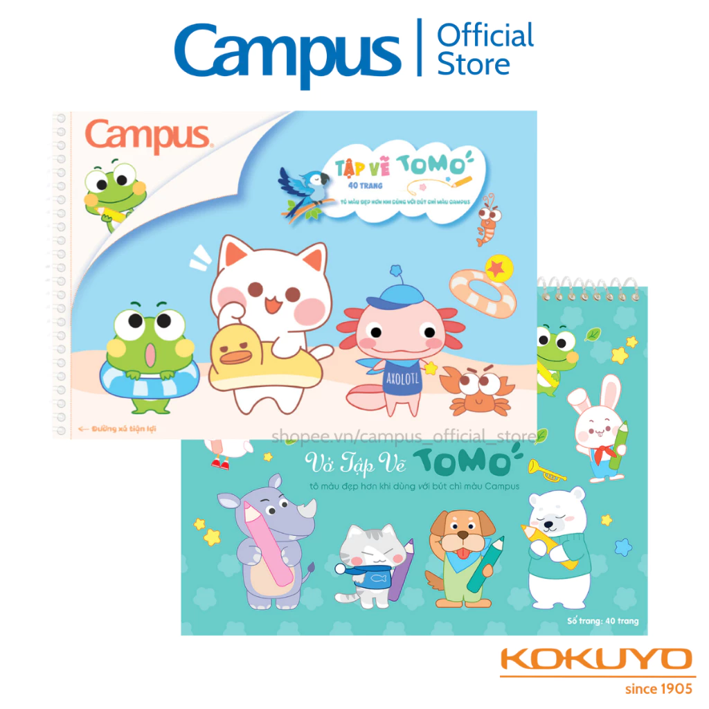 Vở Tập Vẽ Series TOMO & TOMO 2 Campus 40 Trang Khổ A4 Giấy Trắng Ngà Không Lóa Mắt Có Đường Xé Sẵn