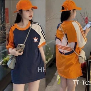 Áo Phông CTK 3158 Form Rộng Tay Lỡ Nam Nữ Unisex Freesize Top Bán Chạy --- Áo Phông A Di Đát Phối Tay Màu Cam