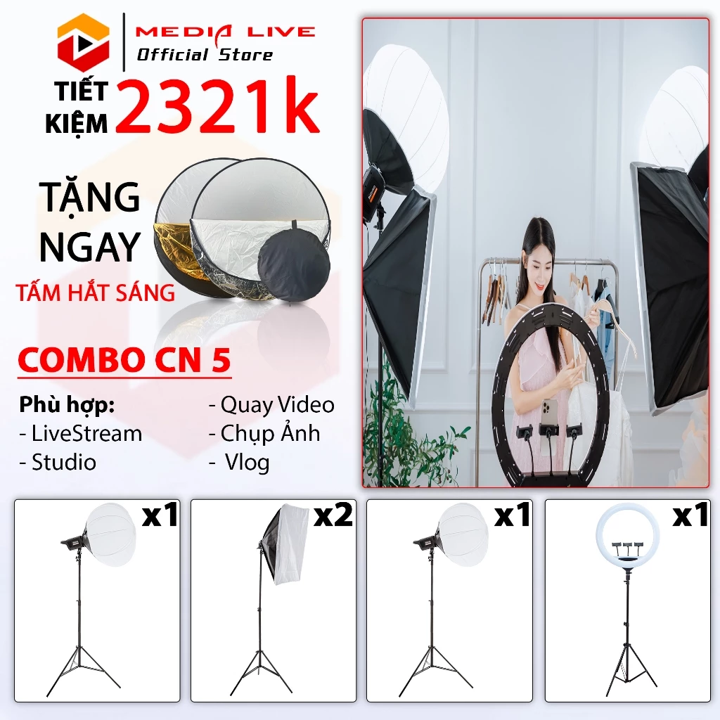 Combo Đèn Livestream Chuyên Nghiệp 5 giải pháp hoàn hảo cho livestream, studio, quay phim, chụp ảnh chuyên nghiệp