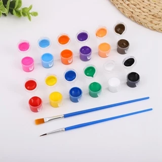 Vỉ màu vẽ Acrylic mini 3ml 12 màu kèm cọ vẽ cho trẻ dùng để tô tượng, vẽ tranh...