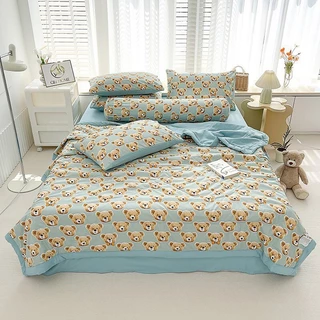 Bộ Chăn Chần Ga Giường Vỏ Gối 5 Món Cotton Đũi KD.Home - Bedding Cao Cấp Hoa Lá Đủ Size Nệm M6/M8