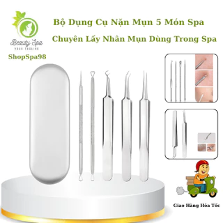 Bộ Dụng Cụ Nặn Mụn 5 Món | Chuyên Dụng Cho Spa Lấy Nhân Mụn Cám Đầu Đen Hiệu Quả .