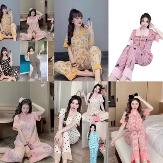 Bộ ngủ nữ pyjama thô hàn dài cộc cổ sen,cổ bẻ họa tiết dễ thương mềm mát