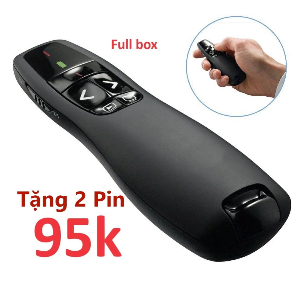 [Tặng Pin] Bút trình chiếu powerpoint chỉ Lazer thuyết trình chiếu Slide không dây 2.4Ghz điều khiển từ xa mẫu R400