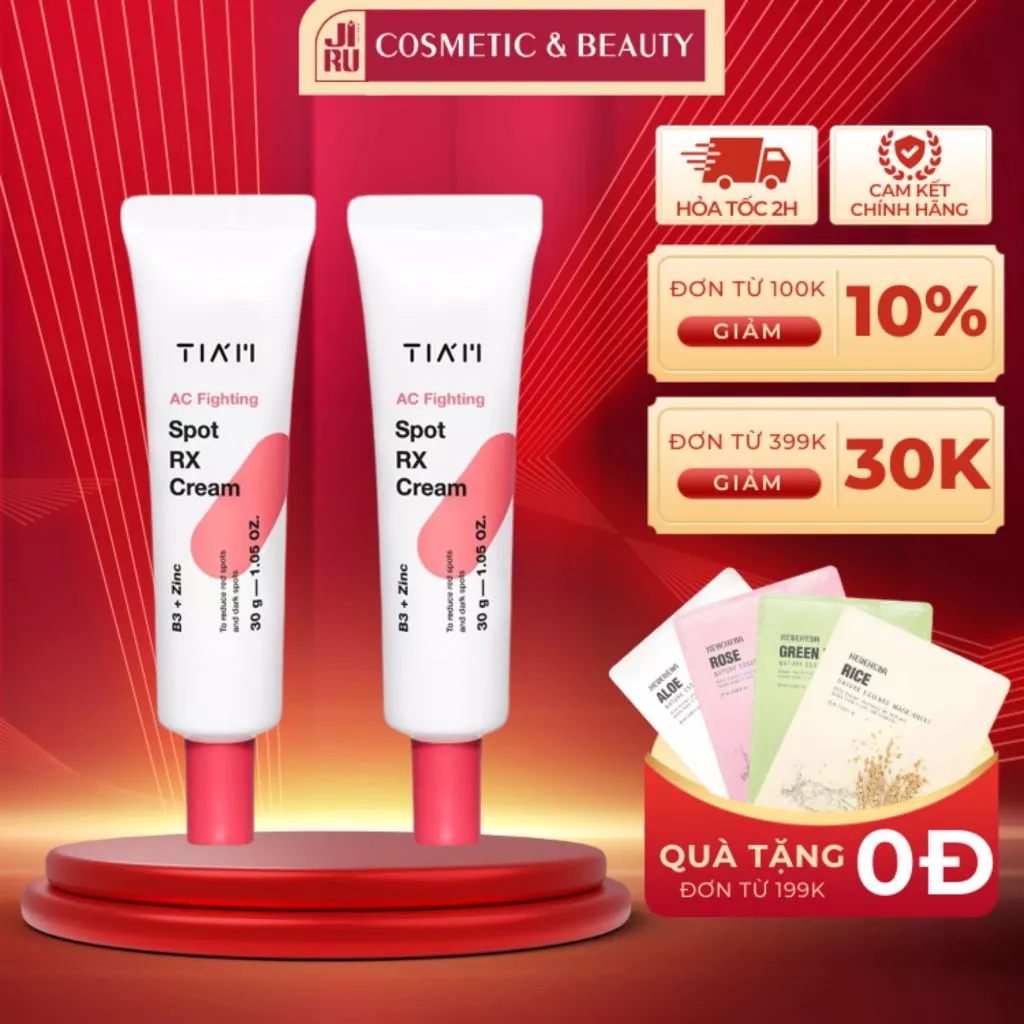 Kem Chấm Mụn 3 Tác Động Giảm Mụn, Mờ Thâm, Liền Sẹo 10% Niacinamide + 7% Zinc Oxide Tia'm AC Fighting Cream 30ml