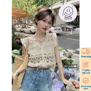 Áo Ren Sát Nách, Áo Dệt Kim Phối Ren Rỗng Phong Cách Retro Thời Trang Nữ Mùa Hè Hot 2024 Hàng Qccc | Smide Clothing