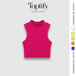 Áo croptop ba lỗ nữ TOPTIFY cổ lọ trơn sát nách thun bo gân co giãn form basic - Trip Away Top AC221