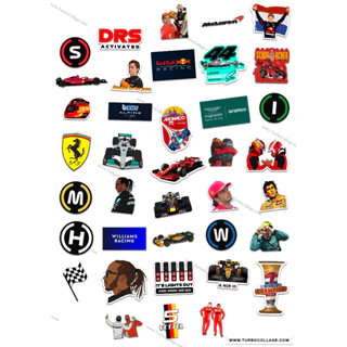 Bộ 38 Hình dán decal sticker logo F1, Formula 1, Logo Đua xe Công thức 1, hình đua xe,  hình dán pvc chống nước