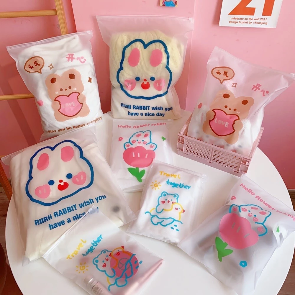 Combo 5 Túi zip lụa mờ in hình đựng đồ mẹ bé đi sinh, quần áo, giày dép, vớ du lịch..(Hình ngẫu nhiên)