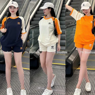 Bộ Quần Áo Adidas Nam Nữ Phối Họa Tiết 3 Màu Tay Kẻ Sọc Logo Thêu Chất Cotton đẹp sale