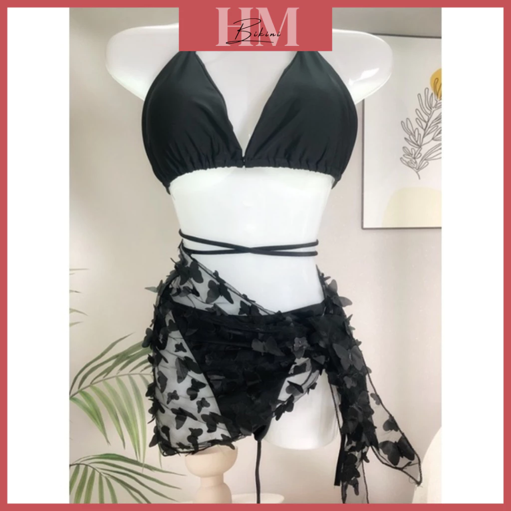 Bikini Set 3 Món Đồ Bơi Tam Giác Lọt Khe Kèm Khăn Bướm Nổi