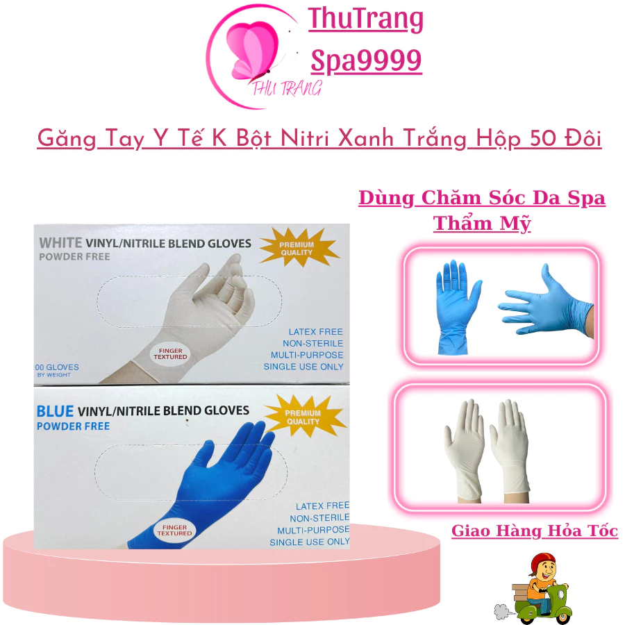 Găng tay y tế xanh, trắng bao tay y tế trắng | không bột hộp 100 chiếc dùng cho y tế spa thẩm mỹ viên.