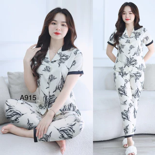 ( NEW ) Bộ Đồ Ngủ Nữ Pijama Quần dài tay ngắn Họa Tiết Đẹp Chất Lụa Cao Cấp Thoáng Mềm, Thấm Hút Co Giãn Nhẹ - Đẹp Eva