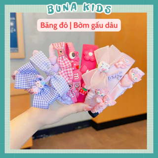 Set 3 Băng đô bé gái, bờm tóc gấu dâu Lotso cho bé từ 2 tuổi trở lên bờm bọc vải bo góc thủ công nhiều màu Bunakids BD01