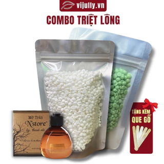 Combo Triệt Lông Vĩnh Viễn, Viên Sáp Hard Wax Bean và Mỡ Trăn, Hạt Wax Lông Nóng Dùng Cho Nách, Râu, Tay Chân, Bikini