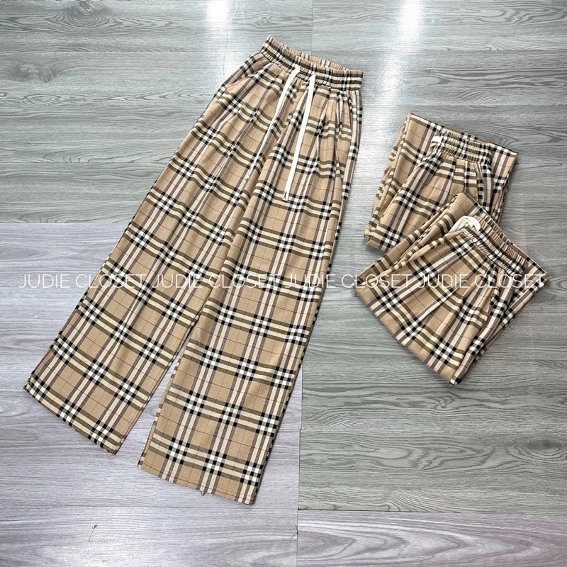 Quần Suông Kẻ Caro Nam Nữ Lưng Cao Quần Ống Rộng BBR Cạp Chun Chất Thô Mềm Mịn Cao Cấp Loại 1 JUDIE.Closet