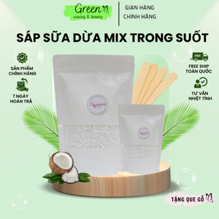 Sáp Wax Lông nóng Sữa Dừa mix Trong Suốt GREEN WAXING Siêu Bám Lông ,Chuyên dùng cho da nhạy cảm tặng que gạt