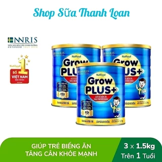 [HSD T2-2026] COMBO 3 LON Sữa Bột NutiFood Grow Plus+ Xanh Hộp 1,5kg.