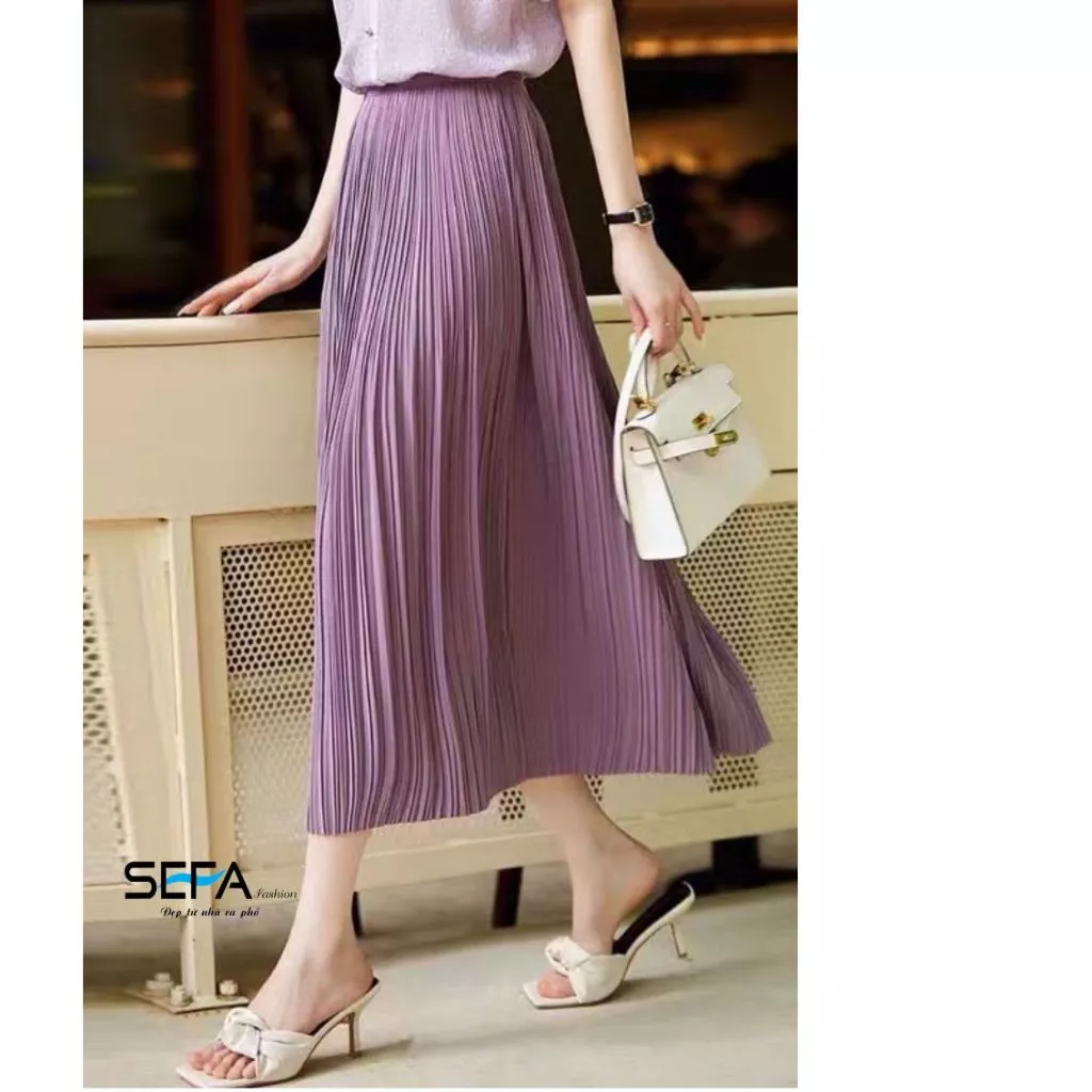 Chân váy midi SEFA xếp ly nhỏ màu sắc cực xinh phong cách vintage trẻ trung sang trọng