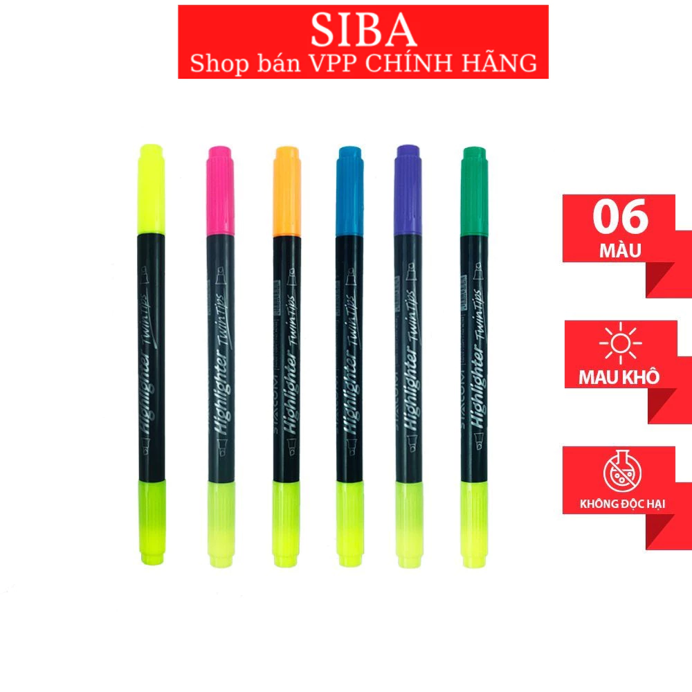 Bút dạ quang 2 đầu, bút highlight các màu Stacom HL105 nét bút 4mm