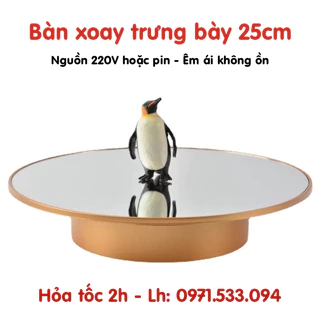 Bàn xoay đế xoay kệ trưng bày sản phẩm 25CM dùng điện 220V hoặc pin đại xoay 360 độ êm ái tải 4kg