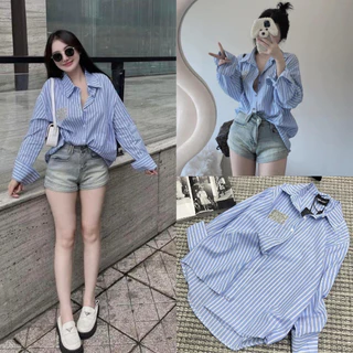 Áo sơ mi nữ dài tay kẻ sọc phom rộng Miu Miu, Áo sơmi kiểu nữ sang chảng style Hàn Quốc A262