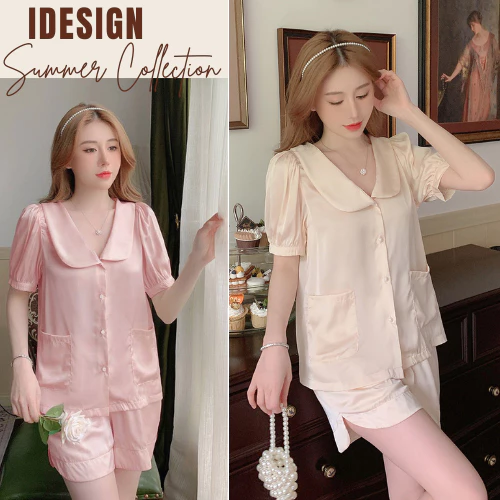 Bộ pijama lụa, bộ đồ ngủ mặc nhà cộc tay quần cộc mềm mát N05