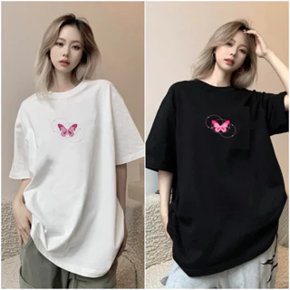 ÁO THUN TEEN FOM RỘNG IN CON BUTTERFLY HỒNG