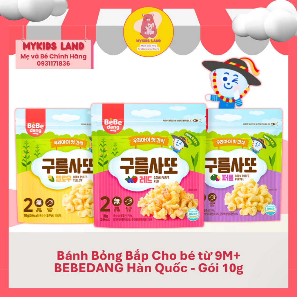 [DATE T11.2024] Bánh Bỏng Bắp BEBEDANG Hàn Quốc Cho Bé Ăn Dặm Từ 6M+ Gói 10g